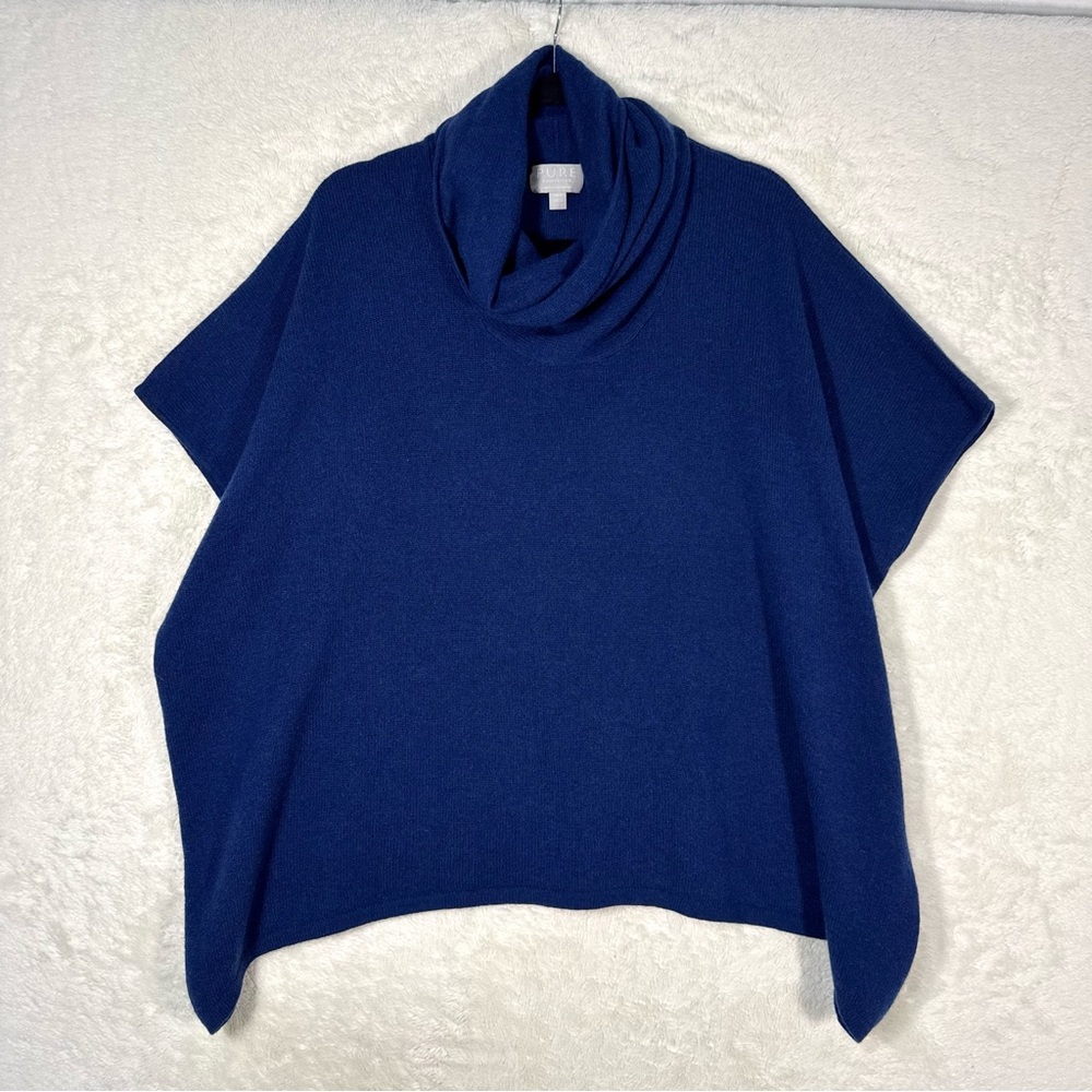 Pure Collection Cashmere Poncho‎ Sweater Women’s Large Blue Cowl Luxury Scandi